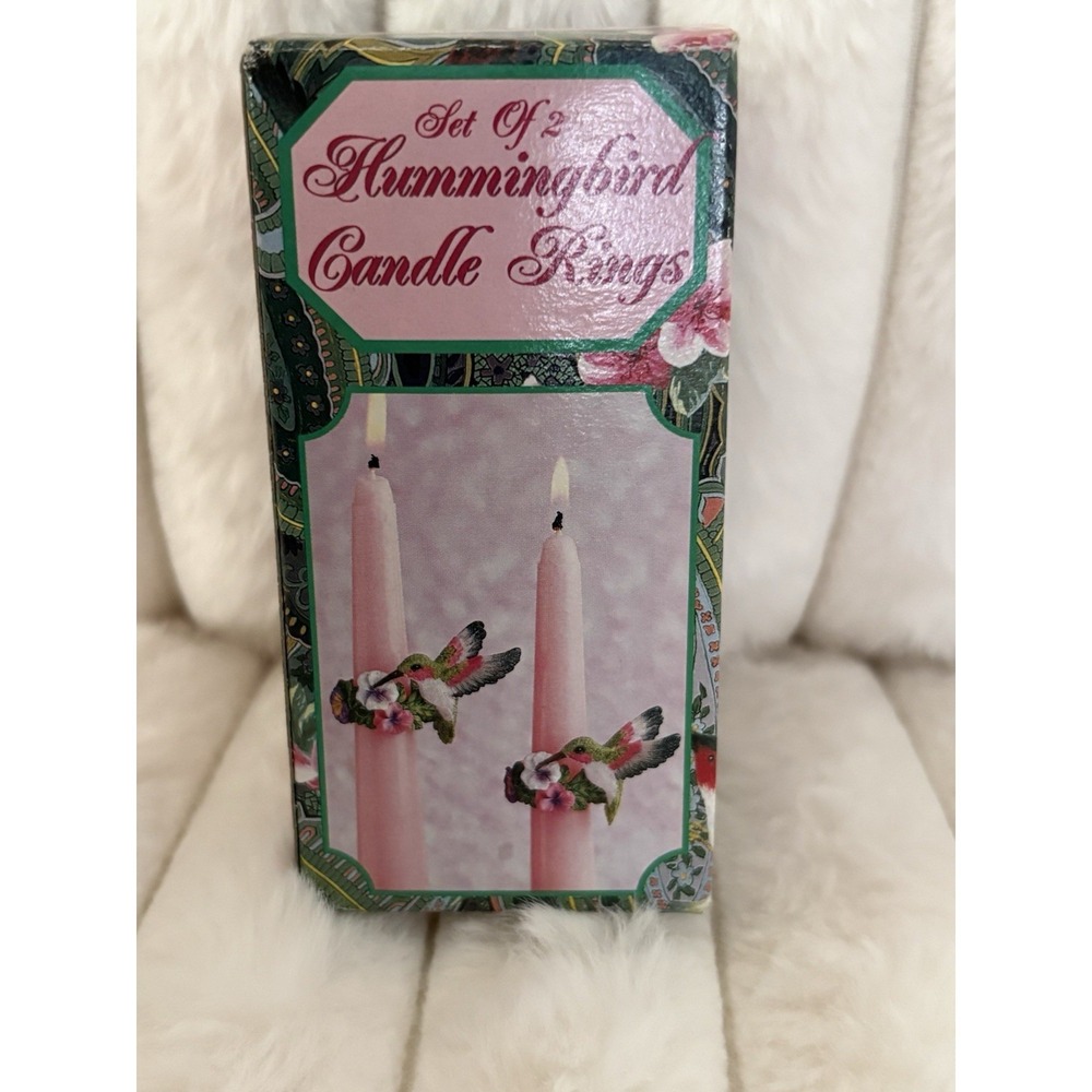 Vintage Ceramic Hummingbird Taper Candle Rings Figural Hand Painted Set Of 2 - Picture 2 of 3